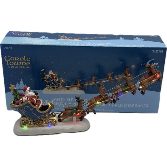 Carole Towne Collection Santa Sleigh and Reindeer #2127198 Retired LED Lights Up - Picture 1 of 12